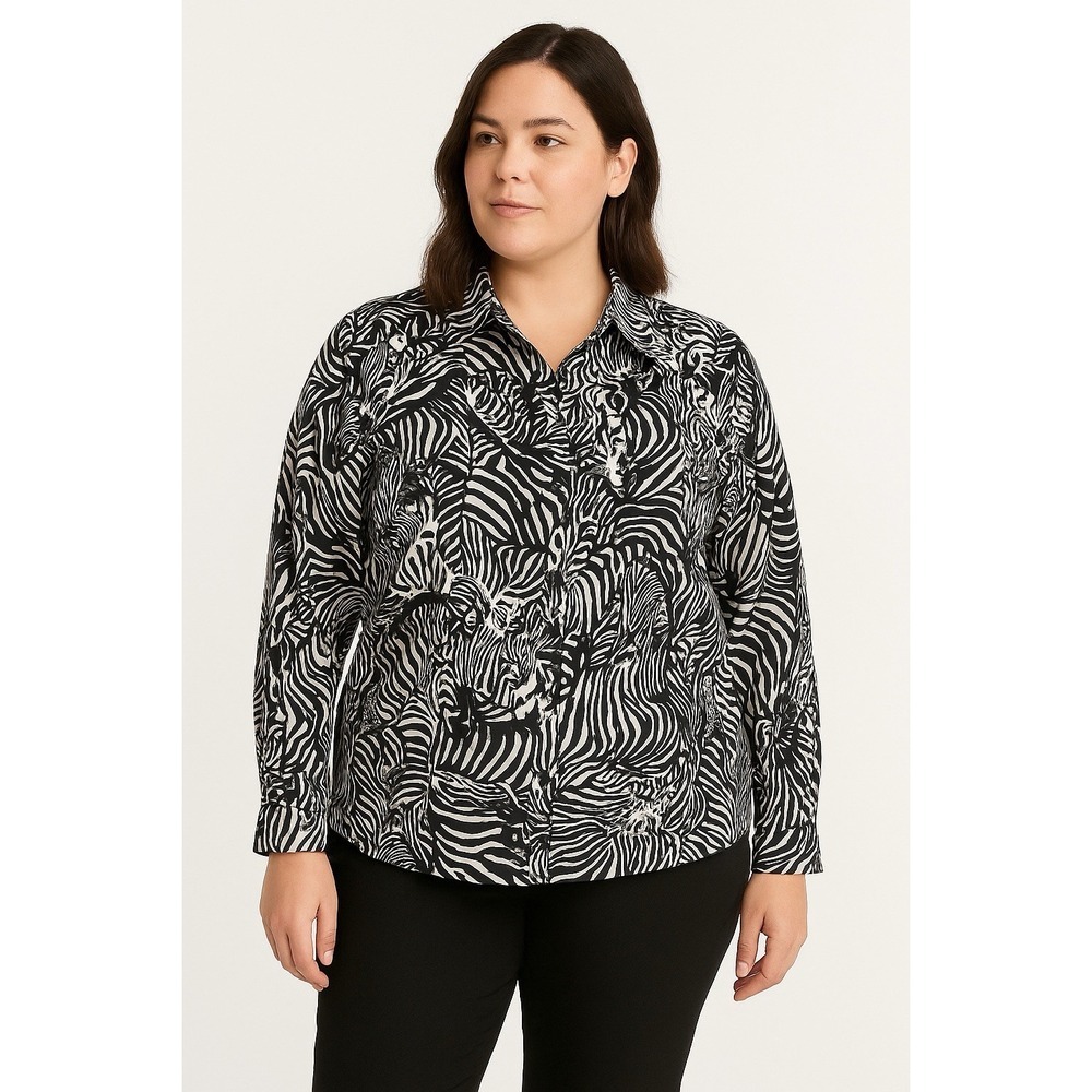 Alfred Dunner Jacket Womens 14 Zebra Black White Stripe Button Up Pockets Casual